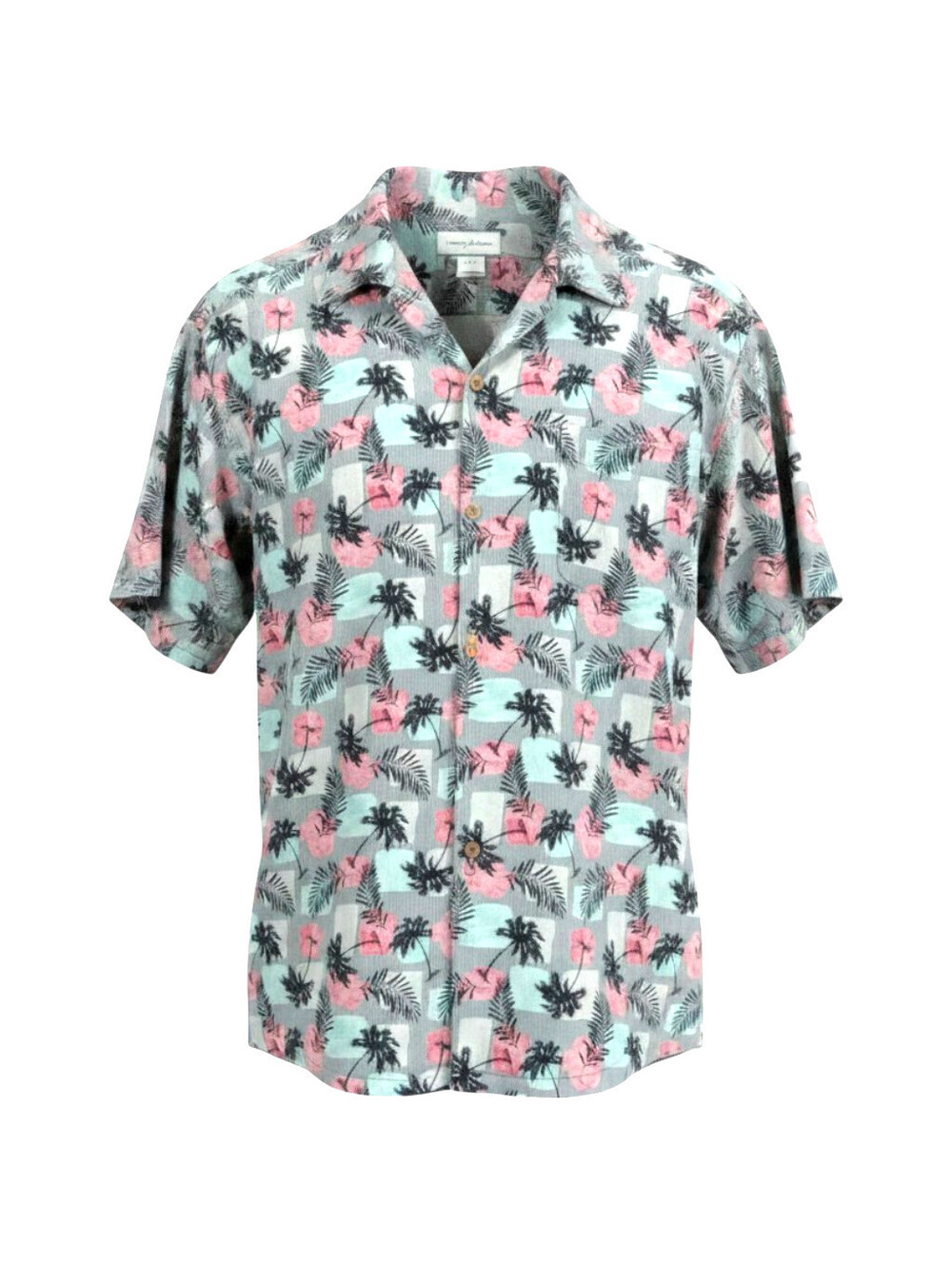 Tommy Bahama Men's XL Silk Palm Trees Pink Gray Black Blue Short Sleeve